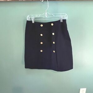 J. McLaughlin Black Double Breasted Gold Button Mini‎ Skirt Size 8
